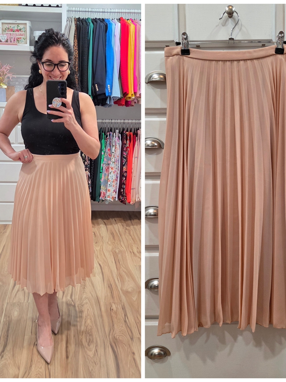 ASOS Pleated Midi Skirt in Nude Blush
